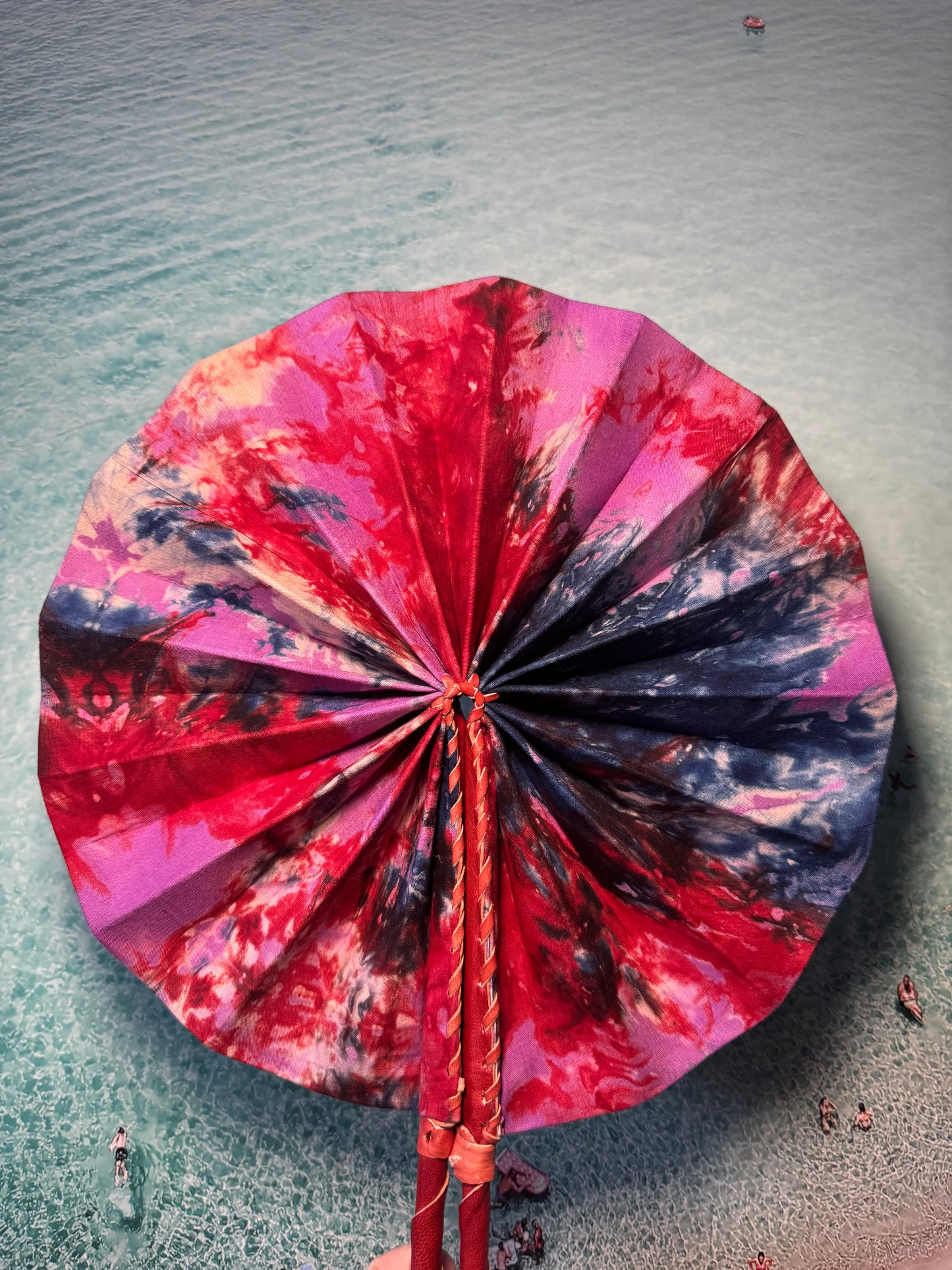 Pink, red and blue tie dye fan
