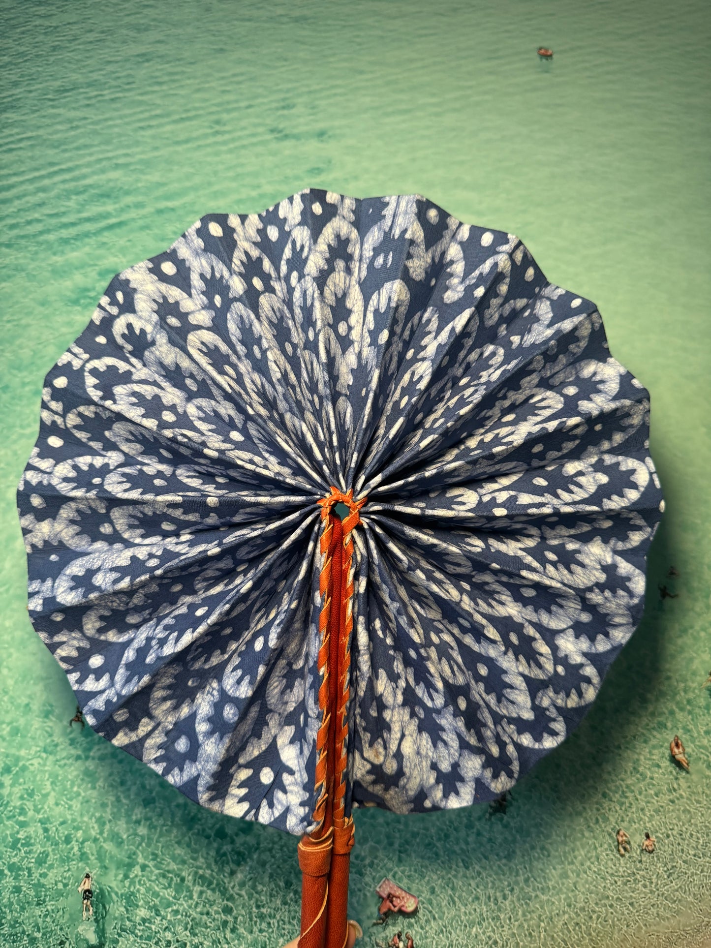 Blue and white fan