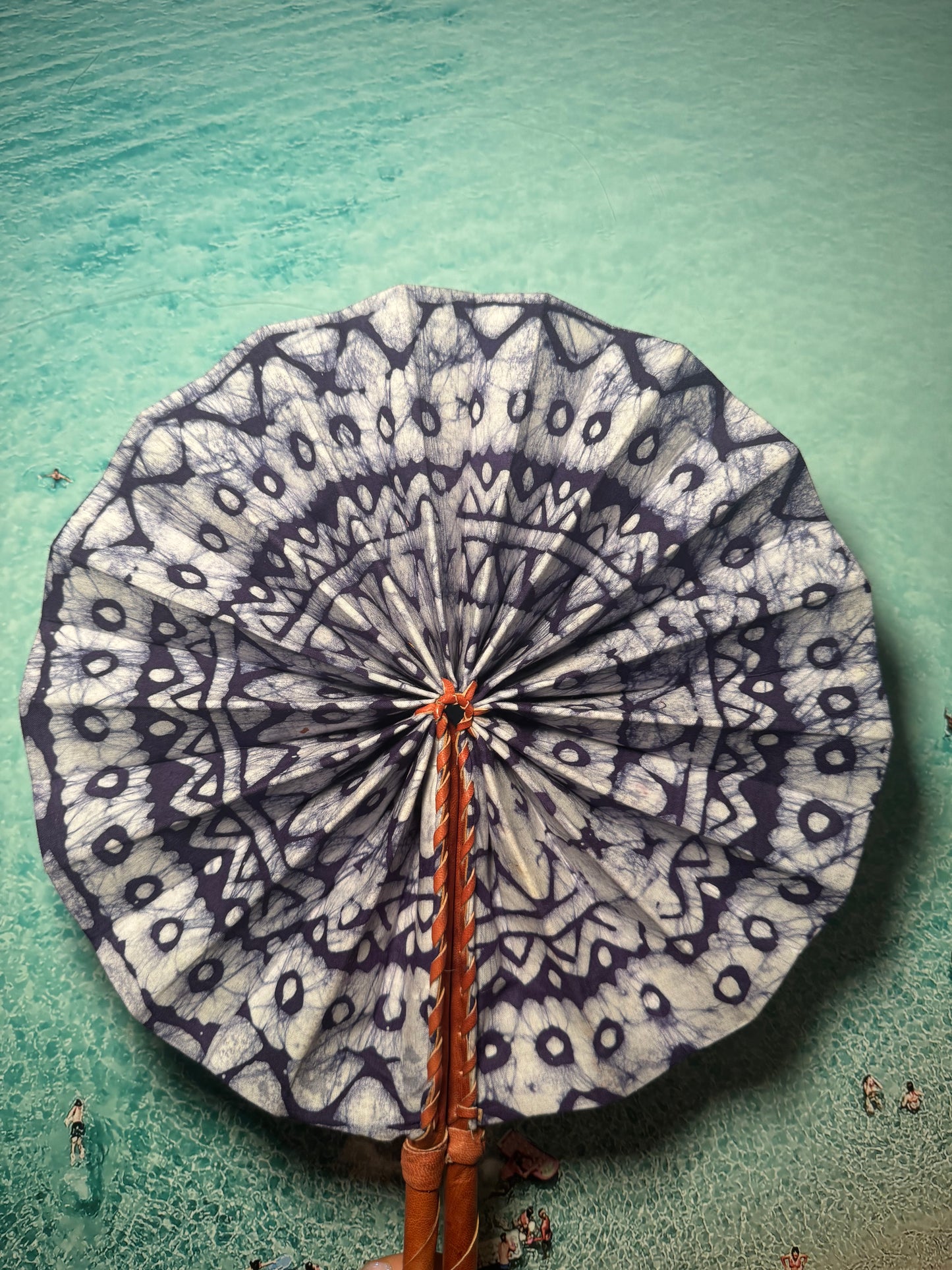 Blue and White Aztec Print Fan
