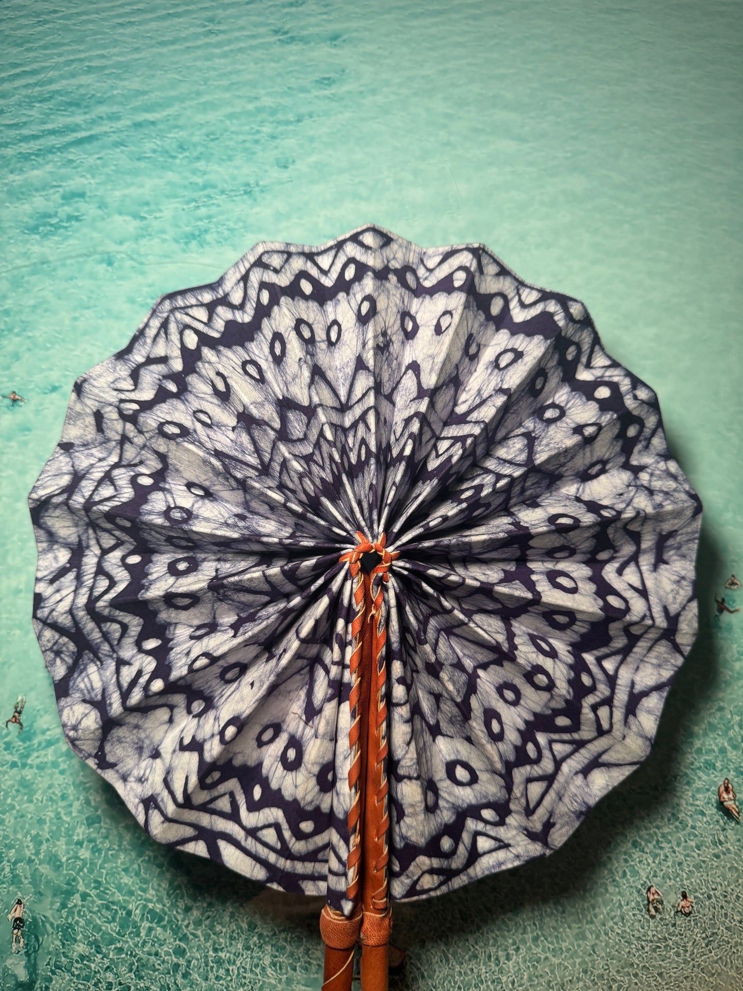 Blue and White Aztec Print Fan