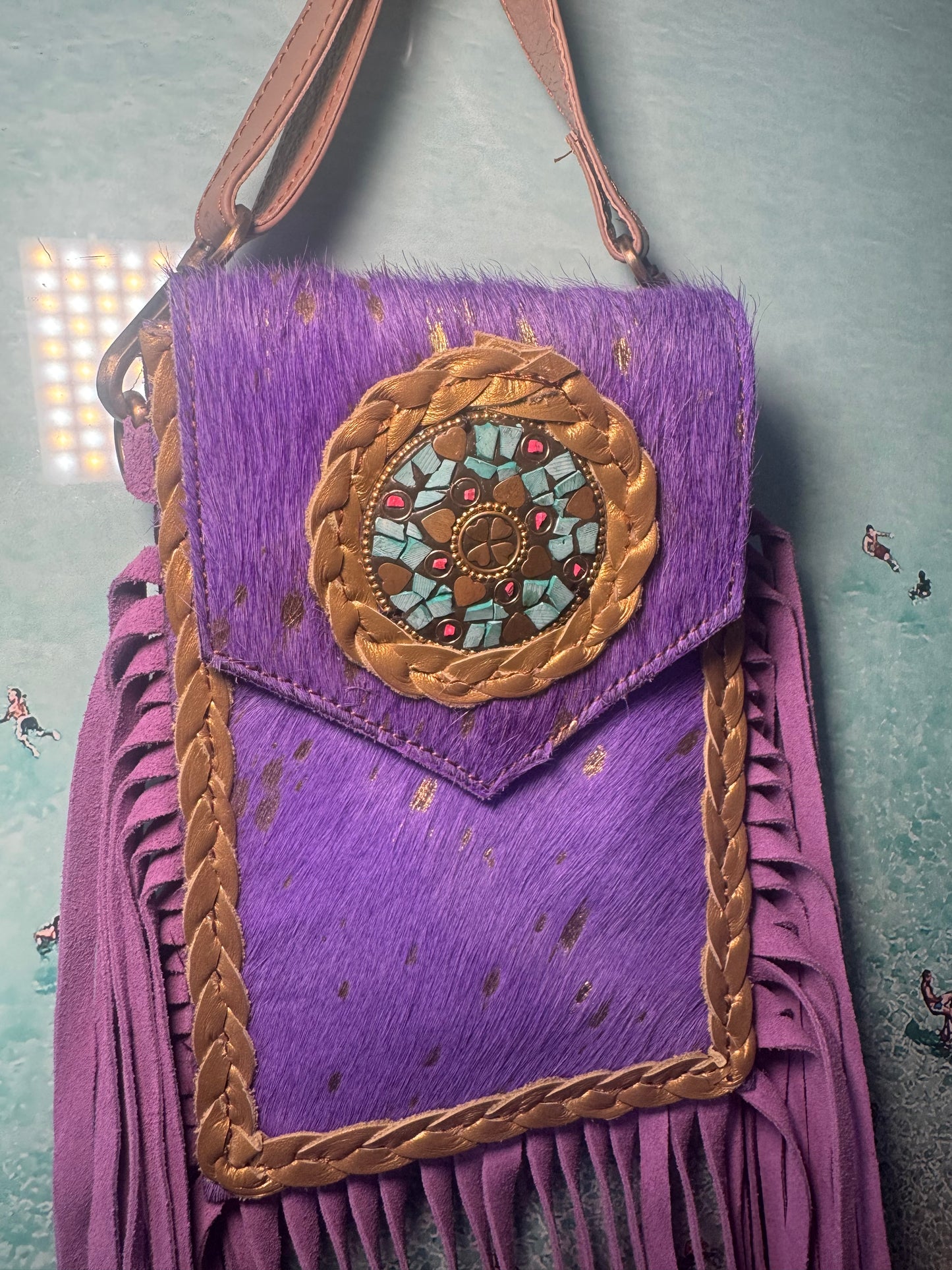 Purple mobile tassel bag