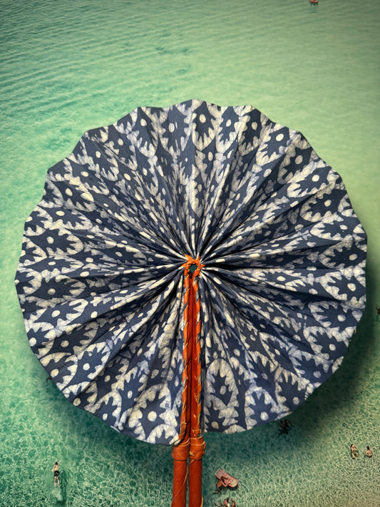 Blue and white fan