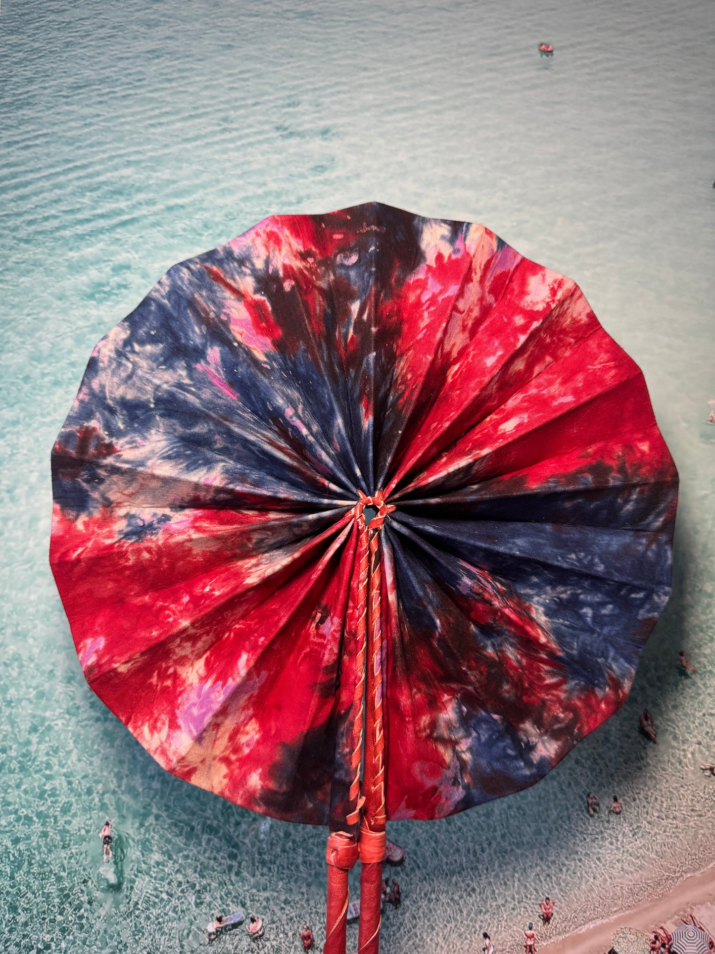 Red and Blue tie dye fan