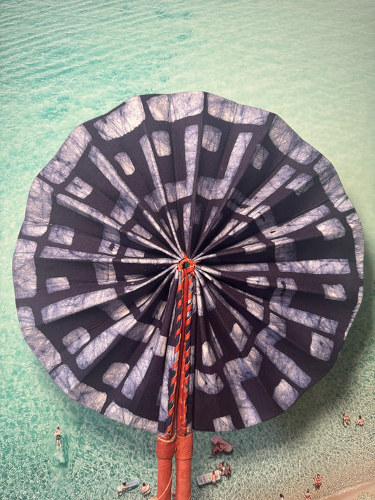 Navy and white fan