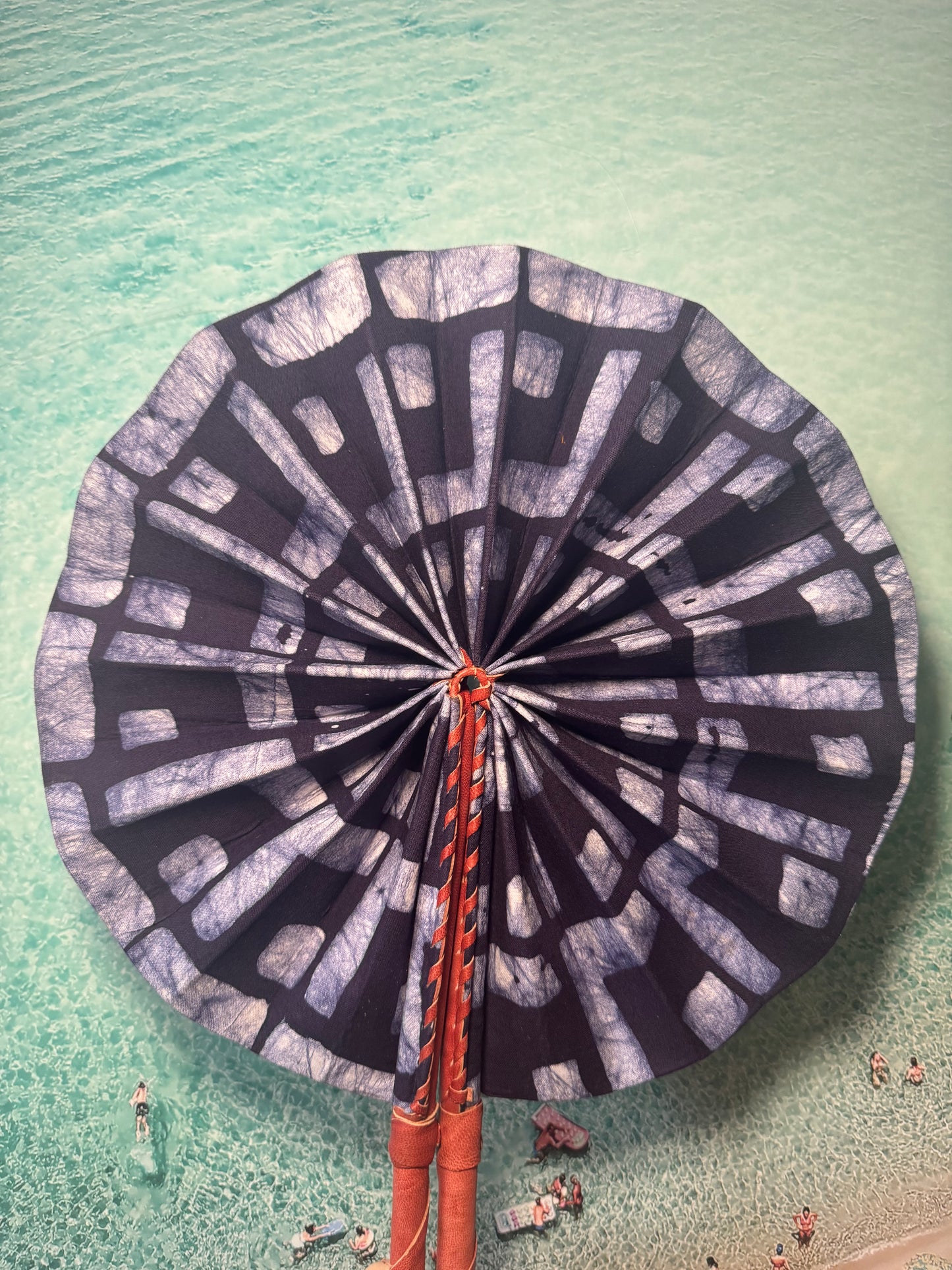 Navy and white fan