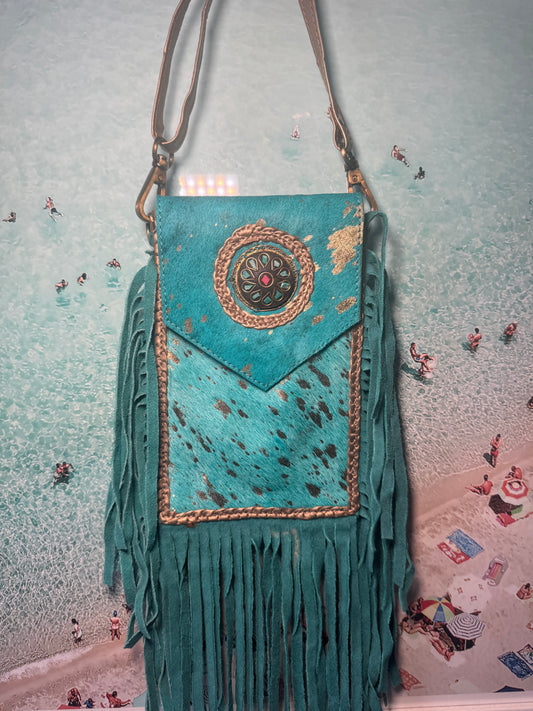 Turquoise Mobile tassel bag