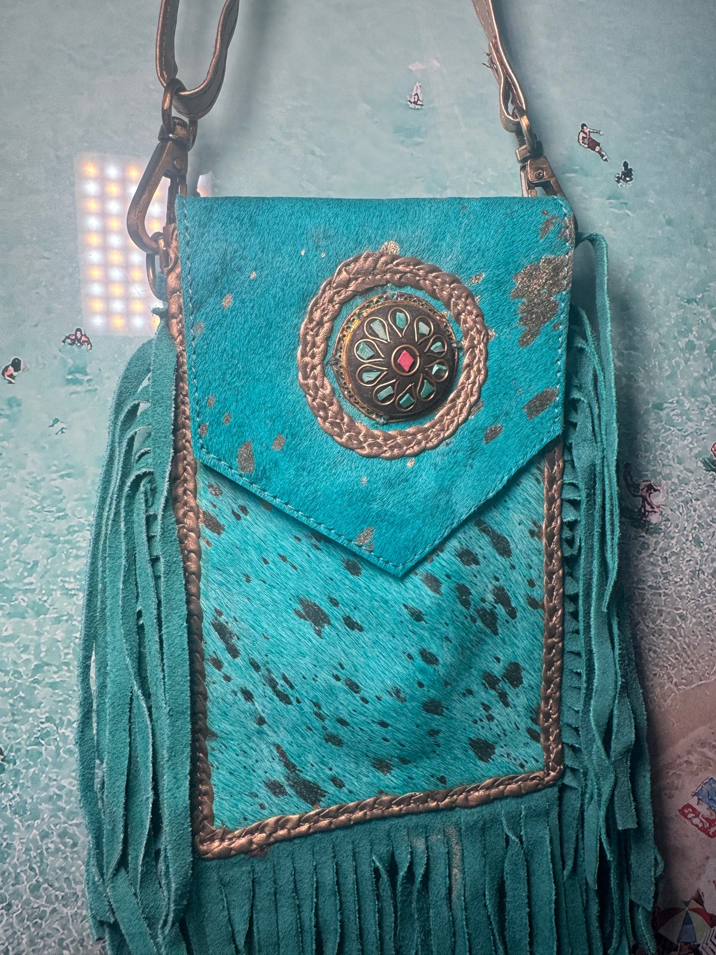 Turquoise Mobile tassel bag