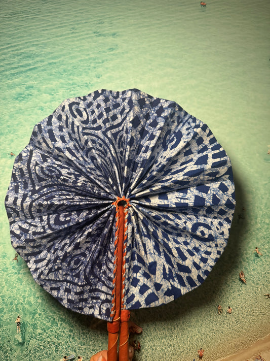 Blue and White Print Fan