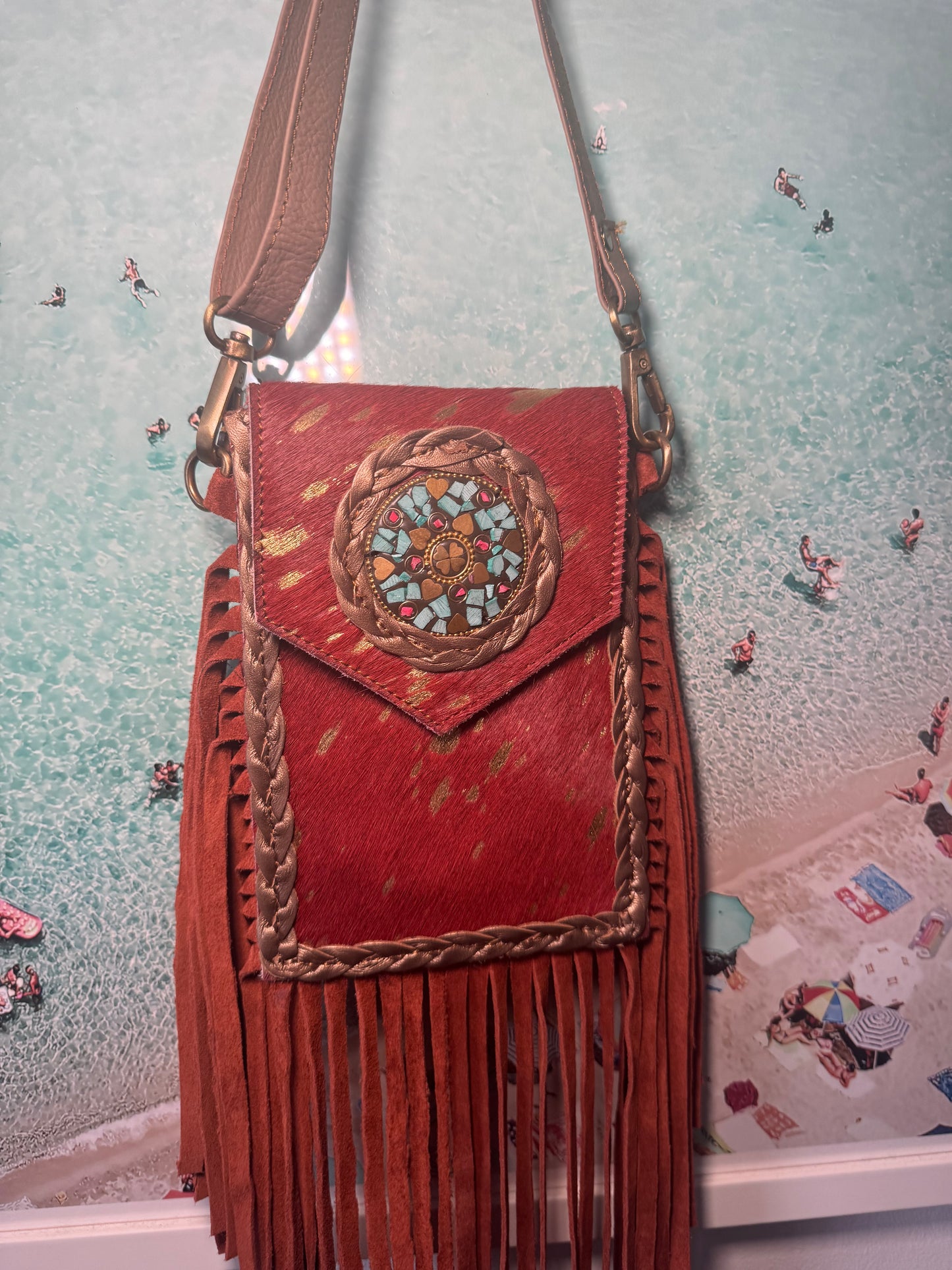 Orange mobile tassel bags