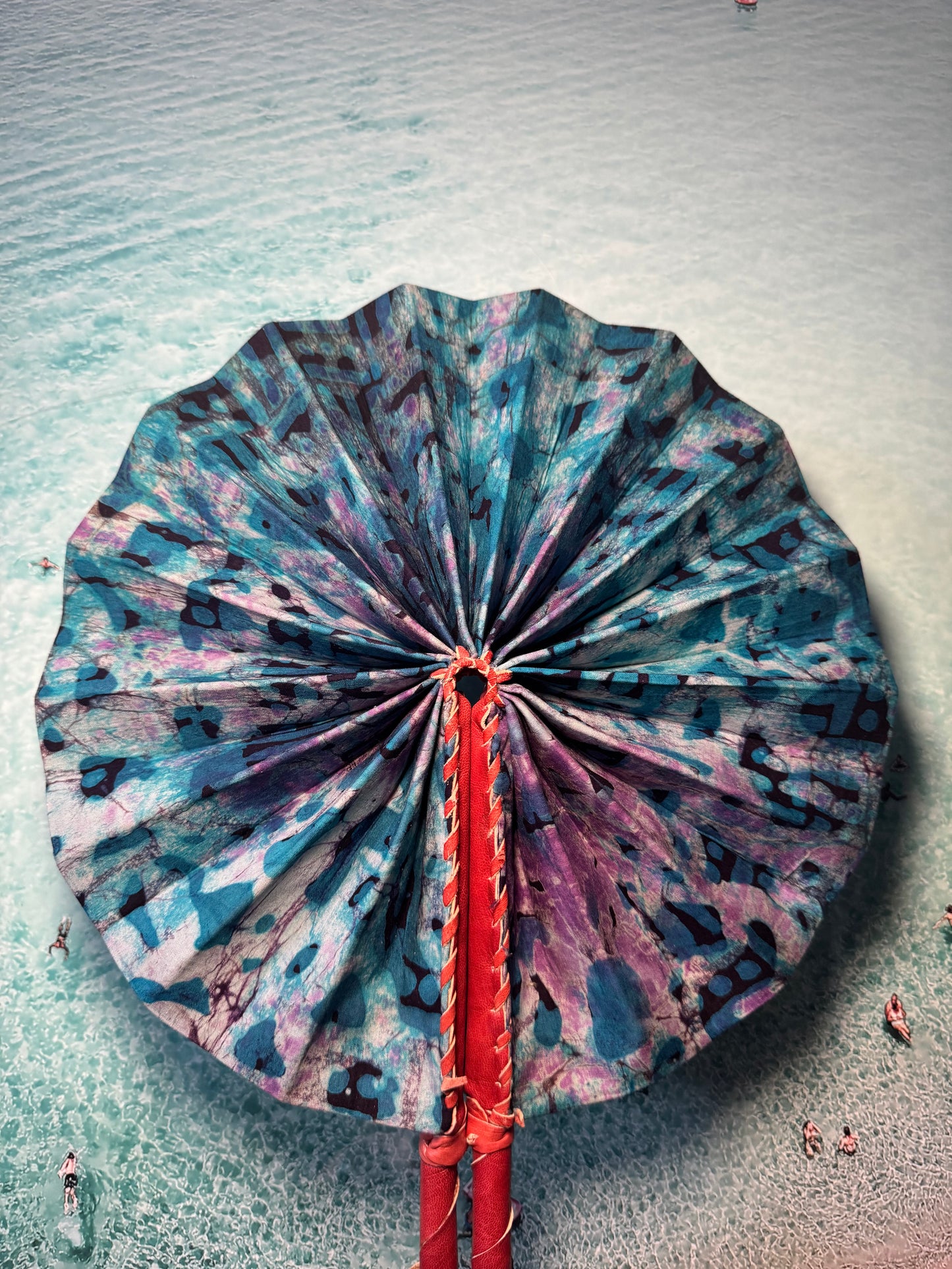 Purple and blue tie dye fan