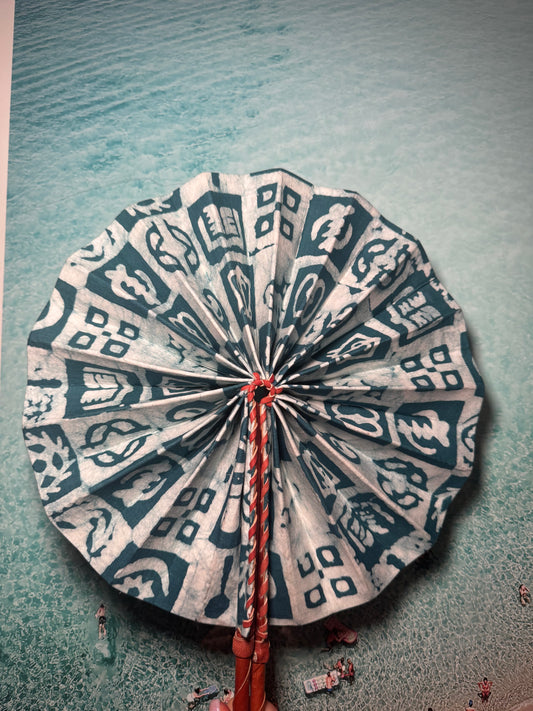 Green and White Print Fan