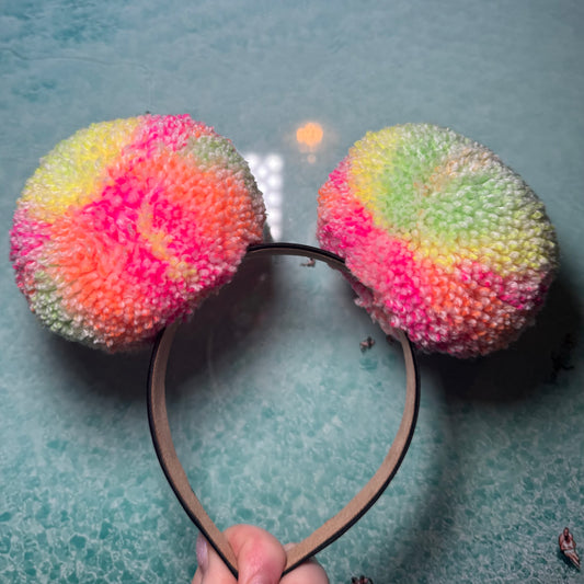 Neon Rainbow Ombré Pom Pom Headband