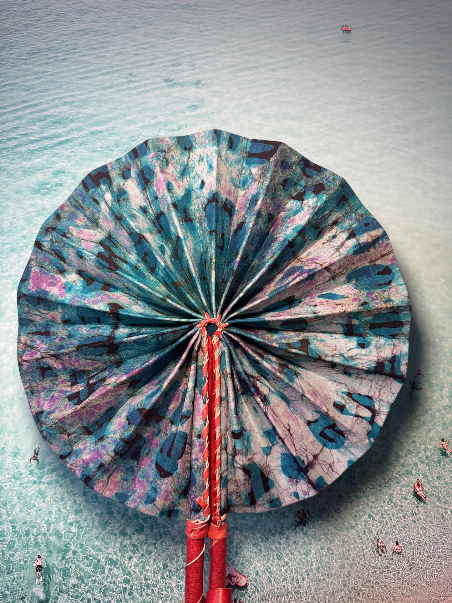 Purple and blue tie dye fan