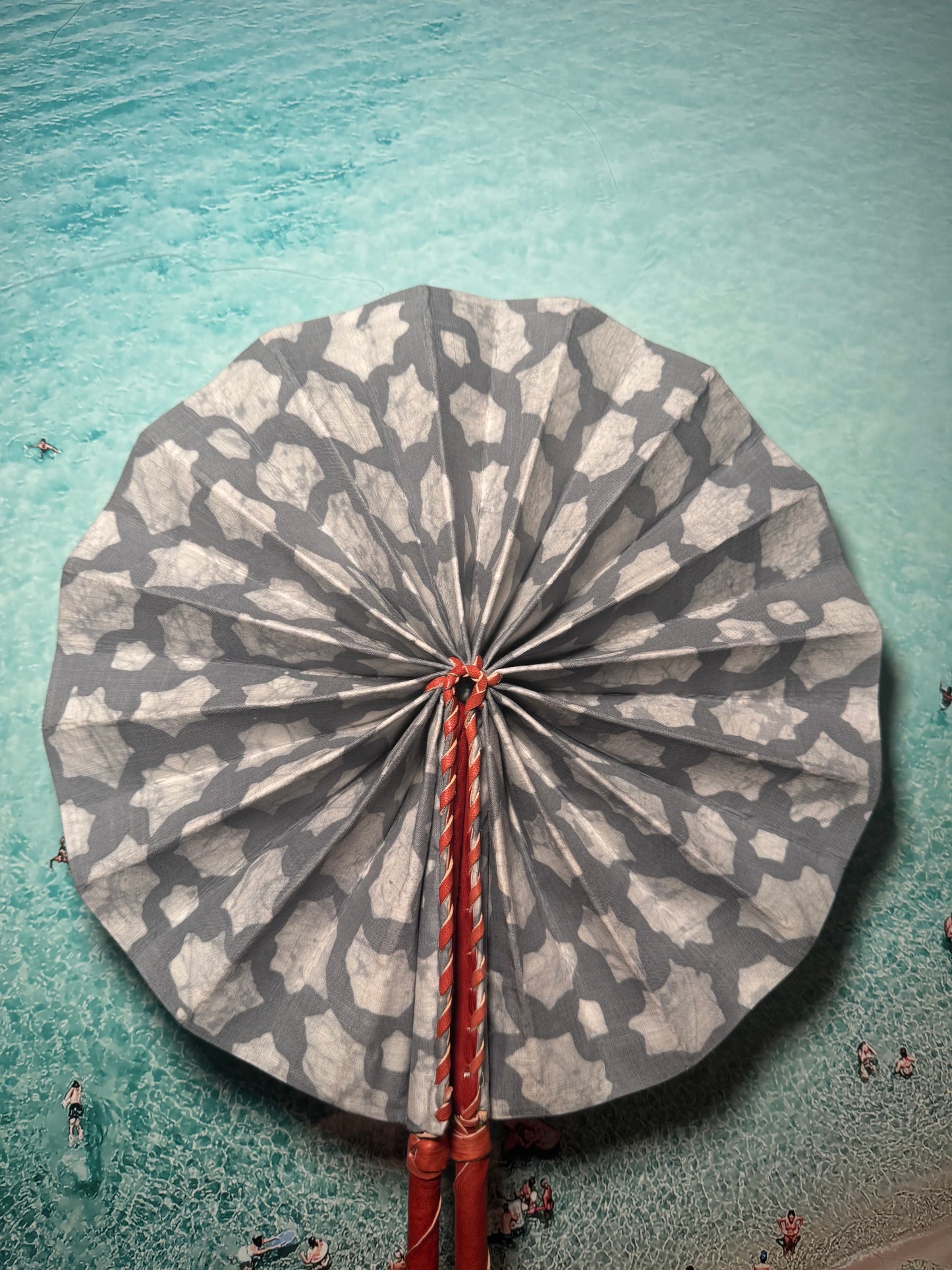 Grey and white fan